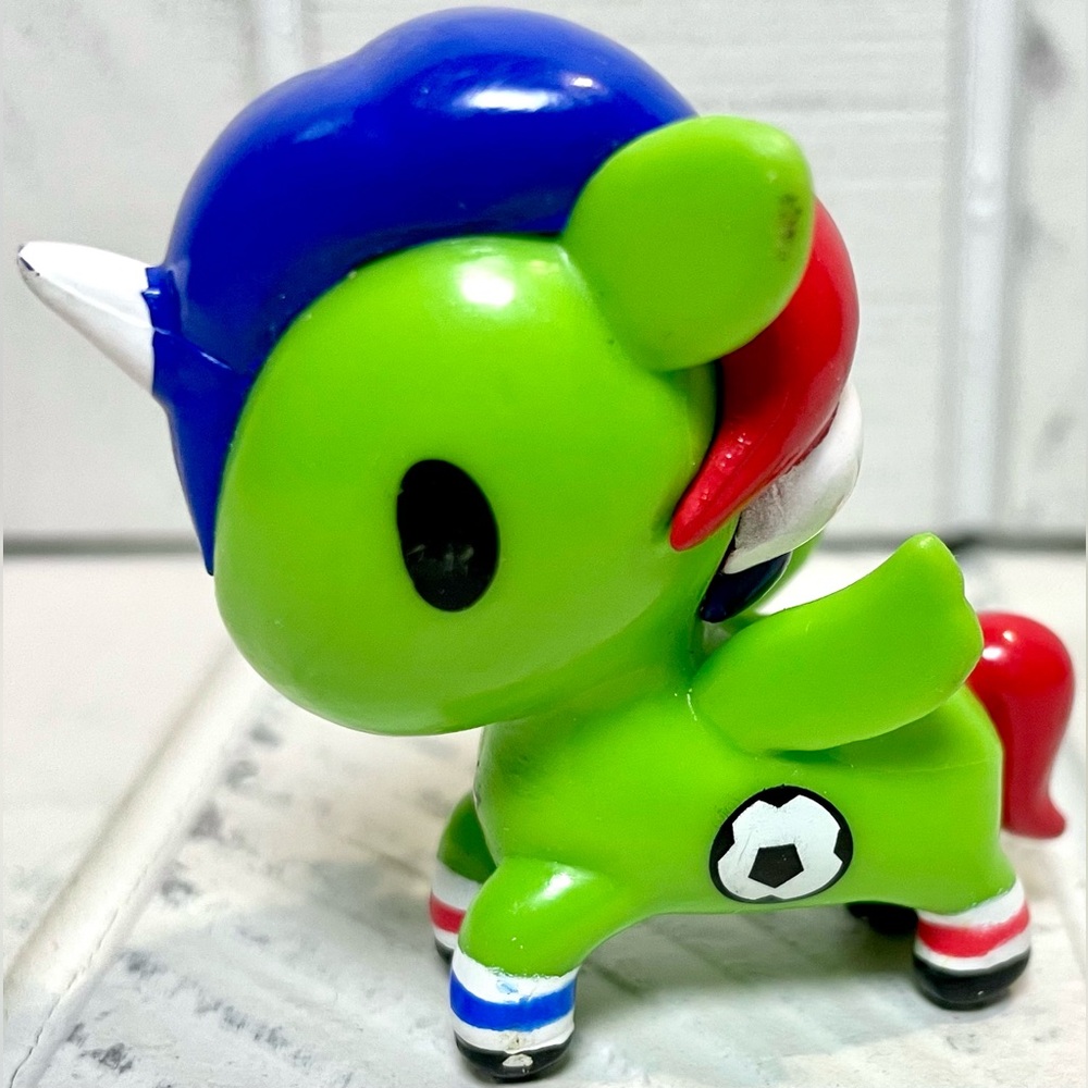 Tokidoki Mini Vinyl Figurine Green Unicorn Red White & Blue Soccer & Star Symbol